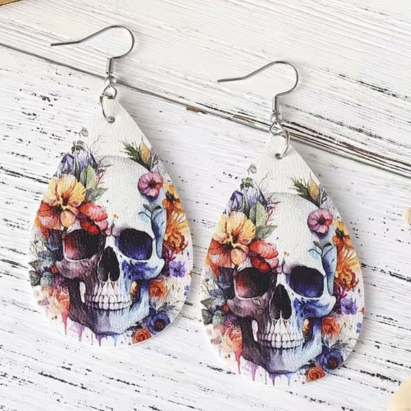 Skeleton Floral Dangle Earrings - Picture 4 of 6